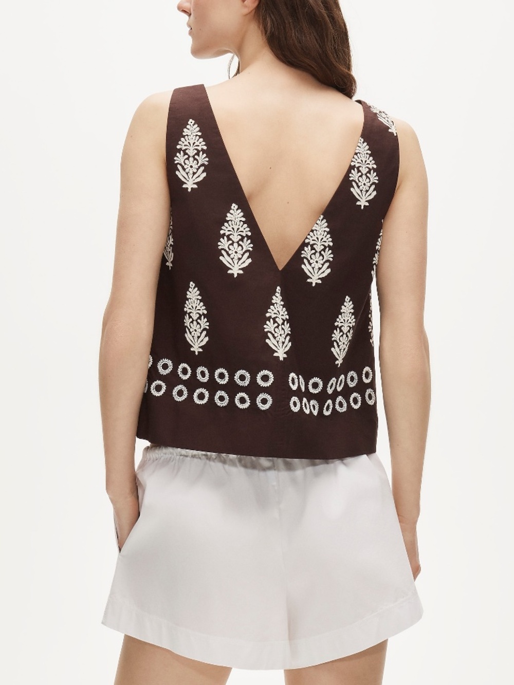 NWT J.Crew Beaded Shell Top in cocoa block print - Picture 3 of 6